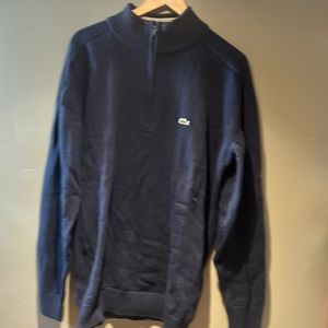 Lacoste Mens Navy Blue  Quarter Zipper Sweater Sz XL (7) Great Condition